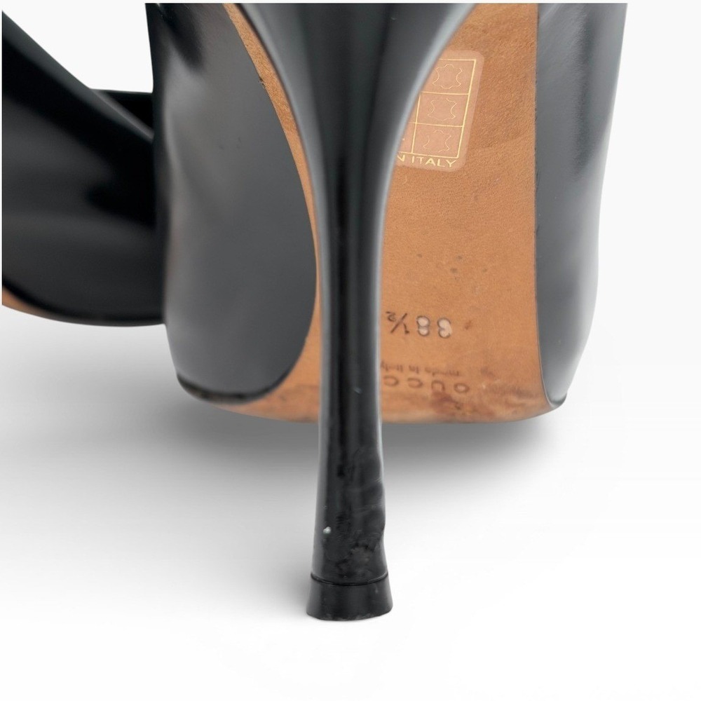 Gucci‎ Interlocking GG Logo Sz 38.5 Classic Black Patent Leather Stiletto Heels - Picture 8 of 9